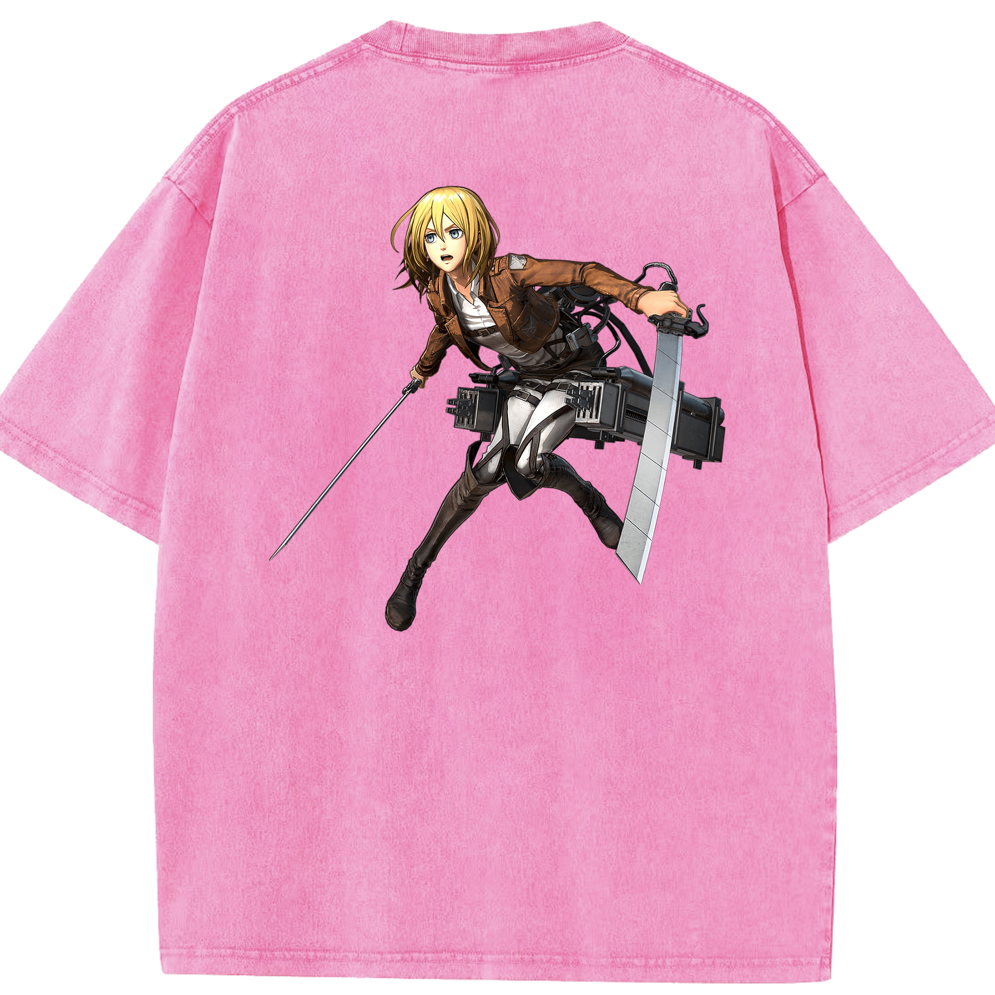（画像用） 進撃の巨人 クリスタ·レンズ Attack on Titan Christa Lenz 綿100% ヴィンテージ風 半袖Tシャツ（背面プリント）
